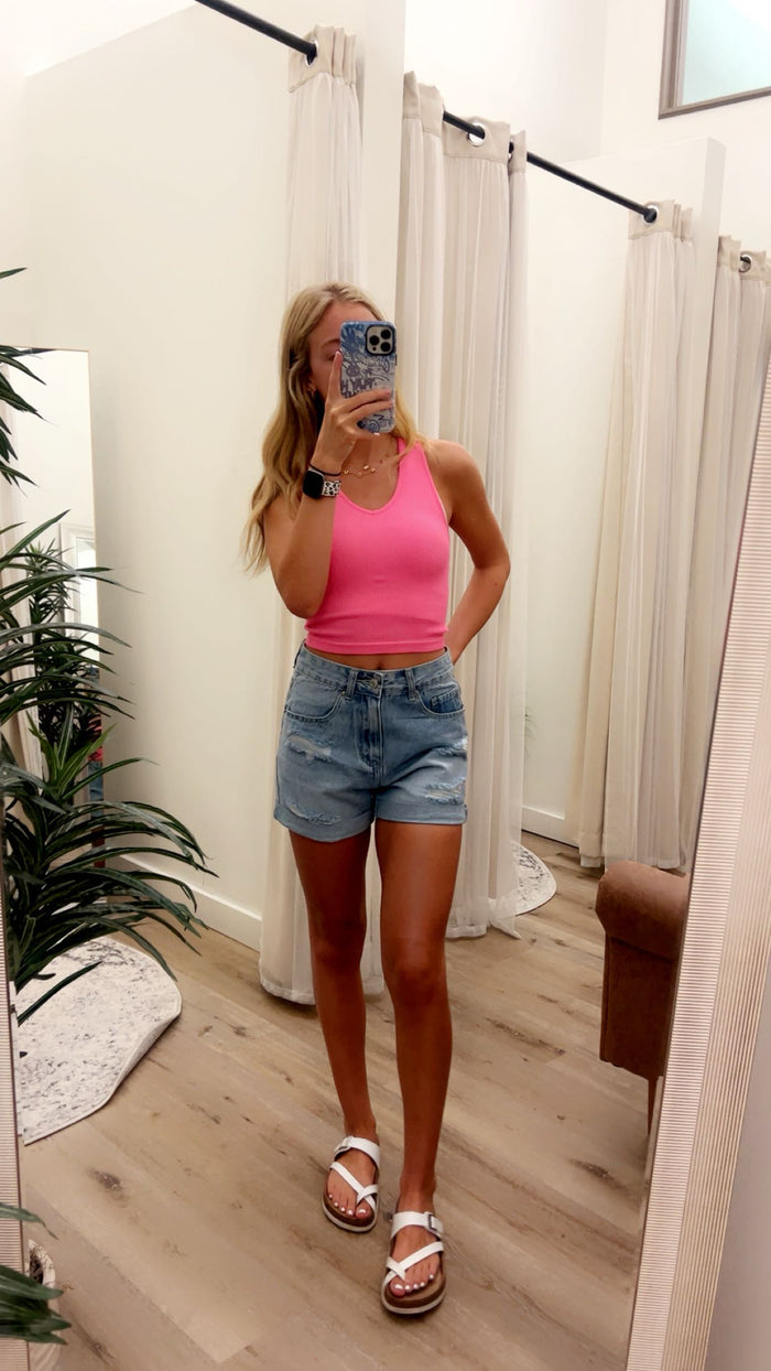 Reversible V Neck Round Neck Seamless Crop Tank Top
