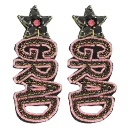 Grad Letter Beaded Earrings with Star - Pink