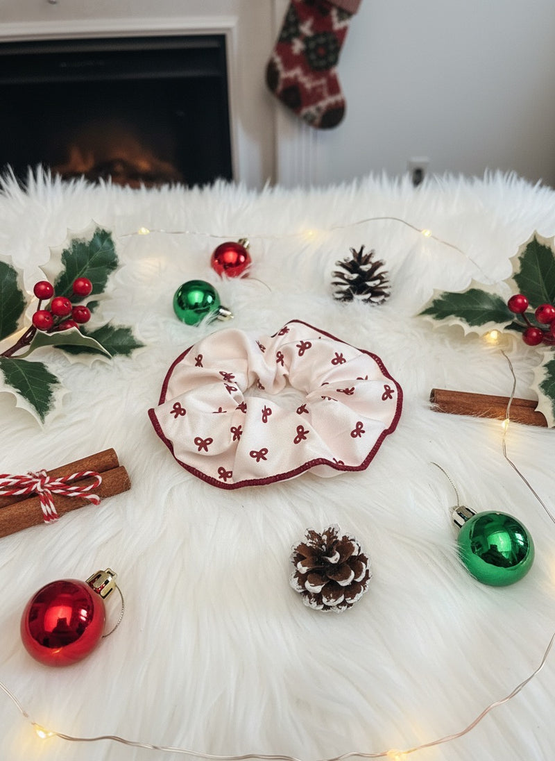 Red and Cream Bow Scrunchie