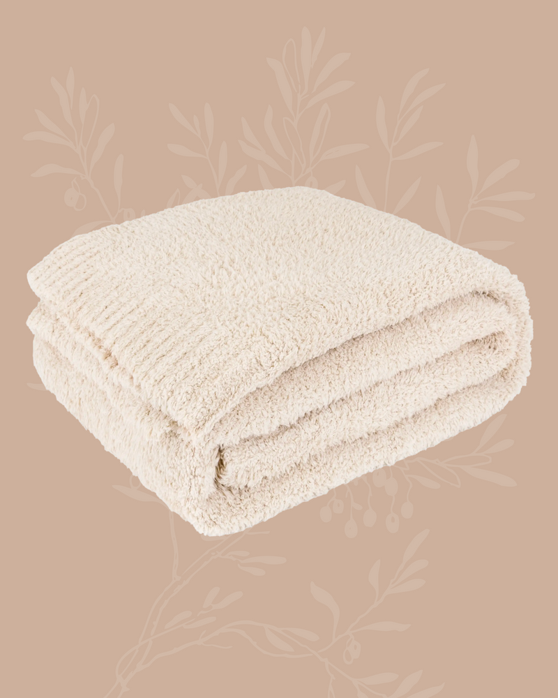 Cream 80"x60" Buttery Soft Fluffy Knit Blanket