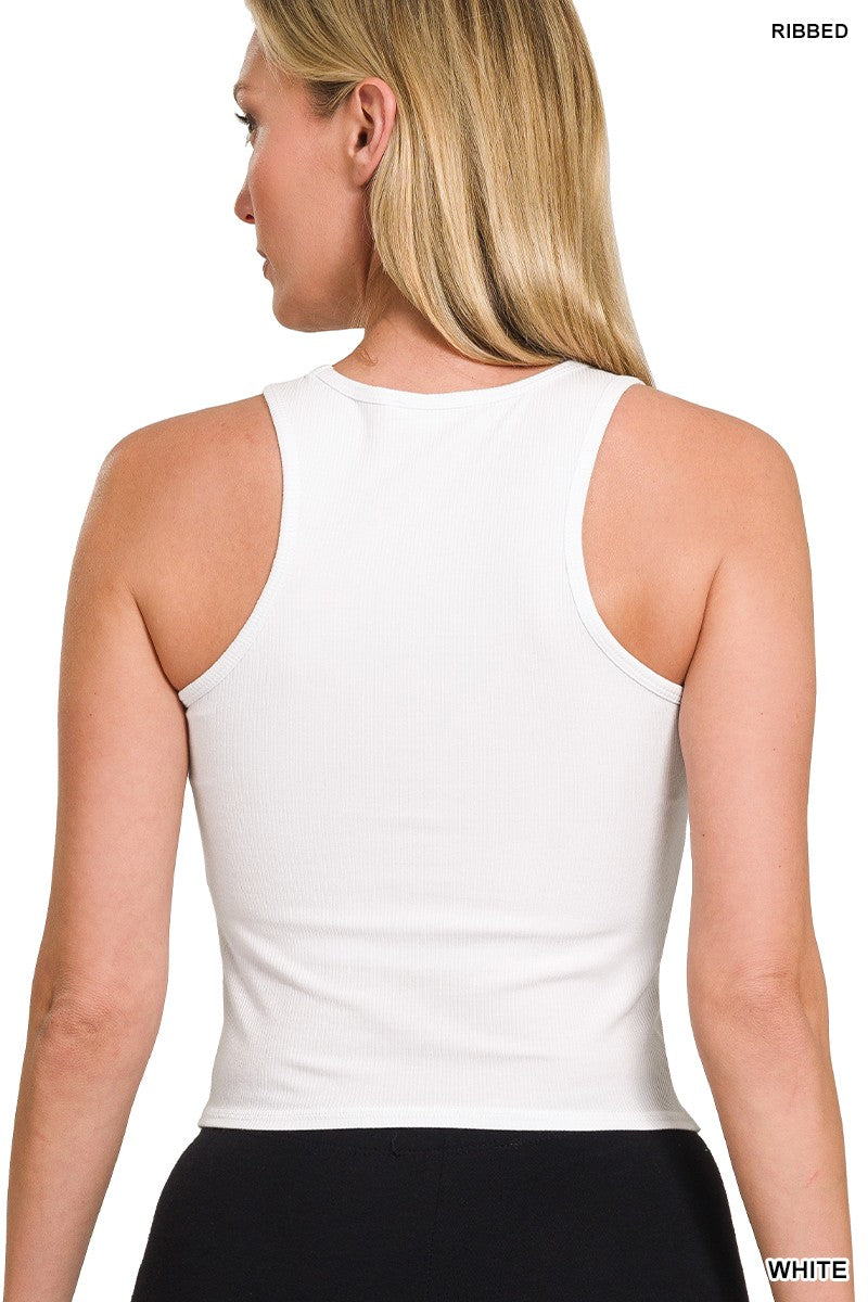Racer Back Rib Tank Top W Removable Pads For All-Day Wear