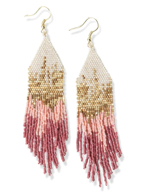 Claire Ombre Beaded Fringe Earrings- Pink