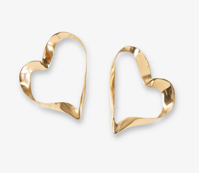 Hope Ribbon Heart Earrings - Brass