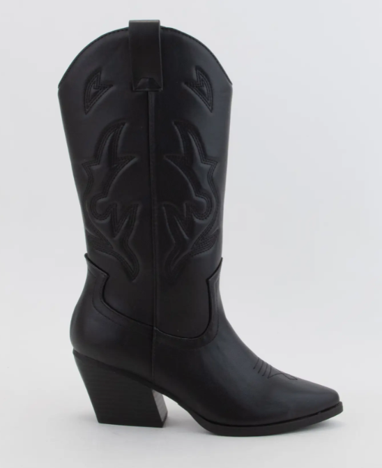 Embroidered Western Tall Cowboy Boots- Black
