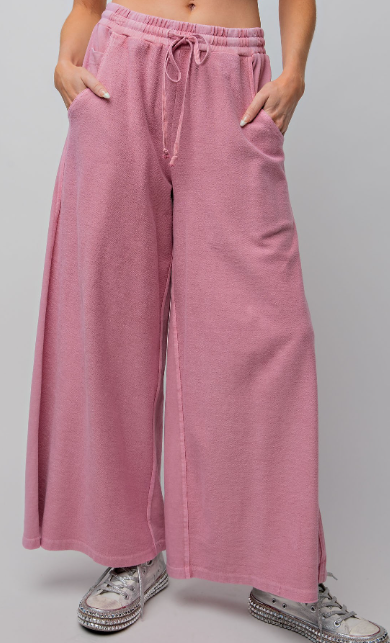 Mineral Washed Wide Leg Pant - Dried Rose
