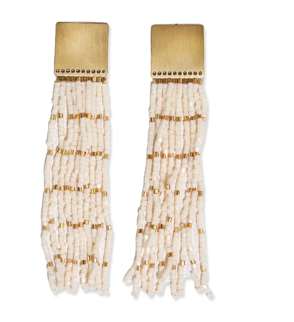 Harlow Brass Top Fringe Earrings- Ivory