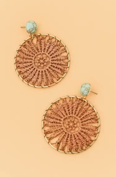 Boho Turquoise Crocheted Hoop Earrings