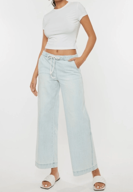 KanCan Mid-Rise Wide Leg Cropped Jeans with Elastic Waist