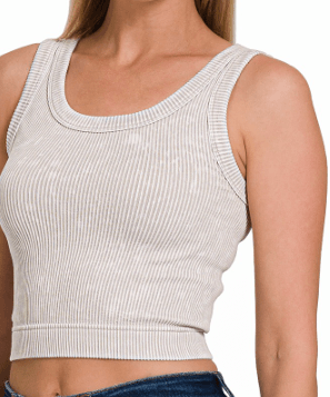Stone Washed Ribbed Tank Top