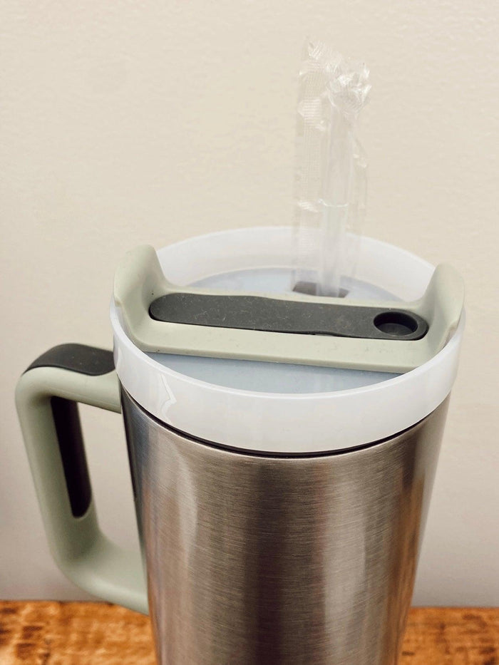 Stainless Steel & Sage 40 oz Tumbler with Handle