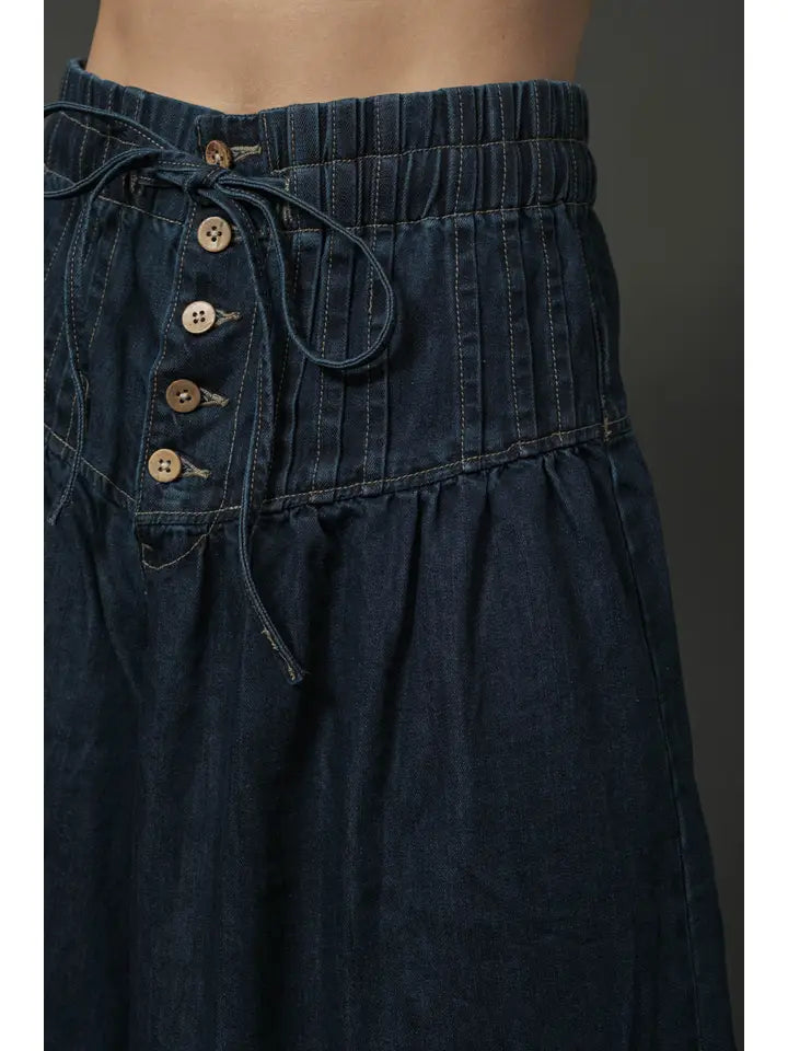 Yoka Pintuck Wide Leg Denim Pants for Effortless Style