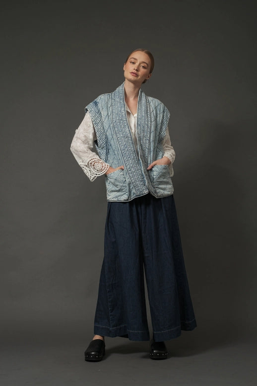 Yoka Pintuck Wide Leg Denim Pants for Effortless Style