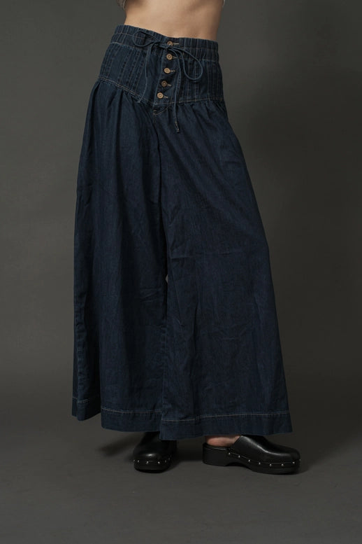 Yoka Pintuck Wide Leg Denim Pants for Effortless Style