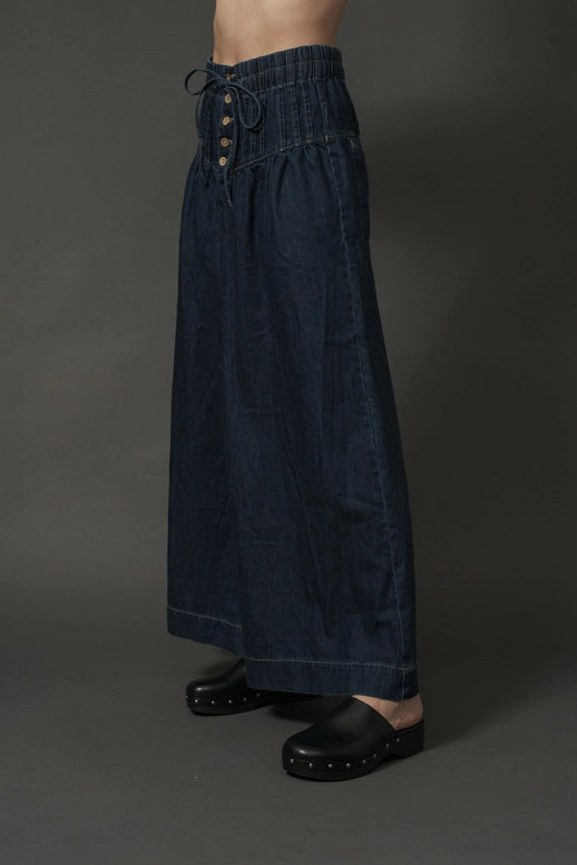 Yoka Pintuck Wide Leg Denim Pants for Effortless Style