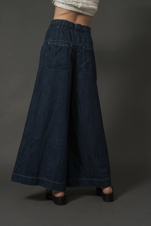 Yoka Pintuck Wide Leg Denim Pants for Effortless Style
