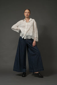 Yoka Pintuck Wide Leg Denim Pants for Effortless Style