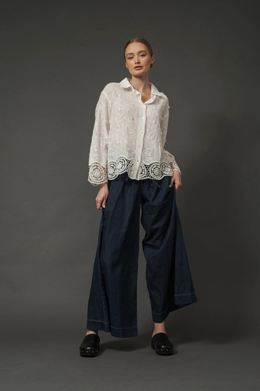 Yoka Pintuck Wide Leg Denim Pants for Effortless Style