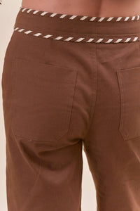 High Waist Wide Leg Pants with Whipstitch Trim