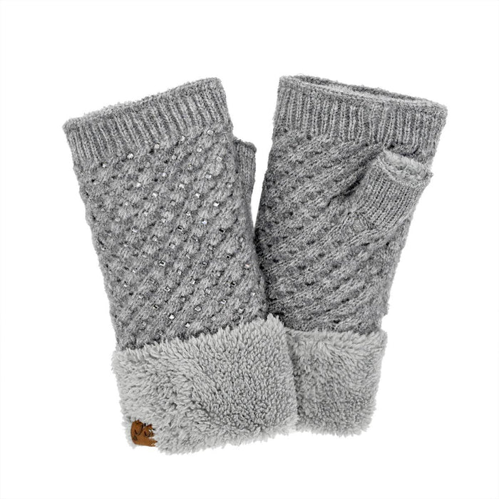 Rhinestone Fingerless C.C Glove - Grey for Stylish Warmth