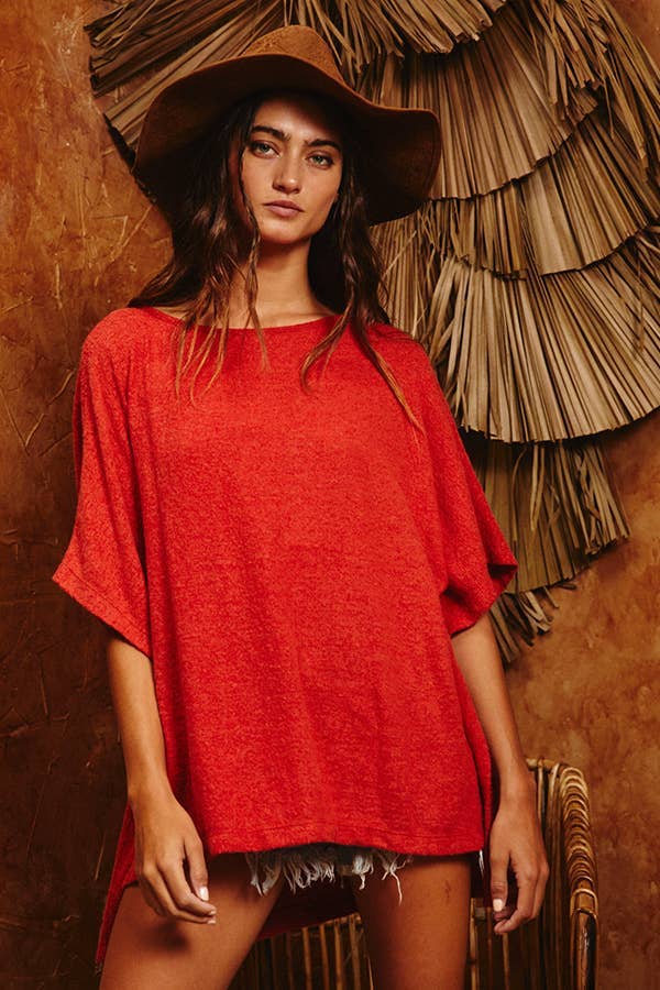 Hi-Low Hem Poncho Style Tunic Top - Black for Women