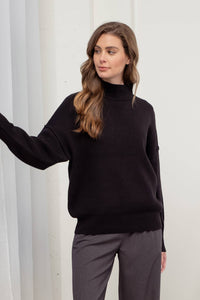 Black Mock Neck Exposed Seam Sweater | SeaJay’s Boutique