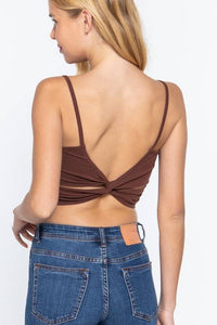 Round Neck Removable Bra Cup Twisted Back Cami Top Style