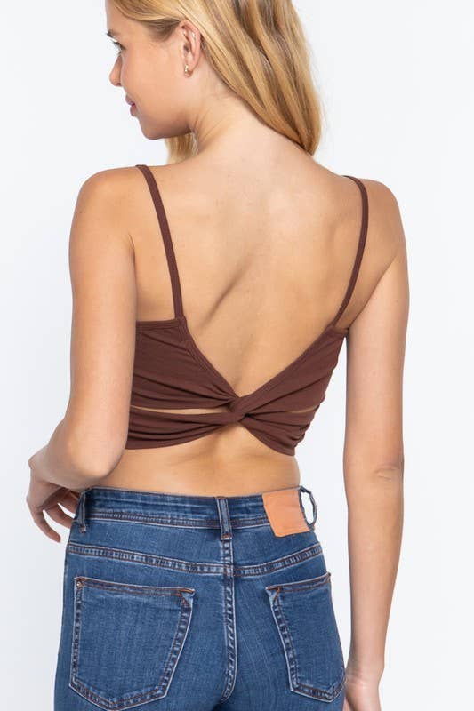 Round Neck Removable Bra Cup Twisted Back Cami Top Style