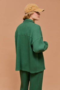 Waffle Button Down Oversized Shirt Jacket