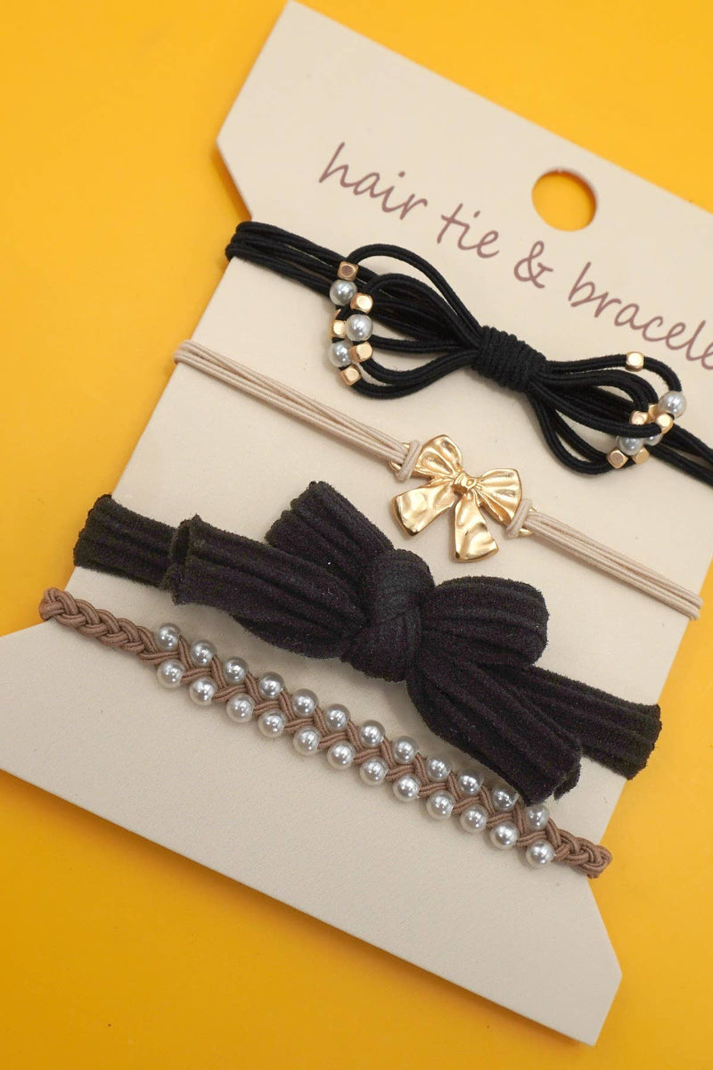 Boho Bow Hair Tie & Bracelet Set — Christmas or Black | SeaJay’s Boutique