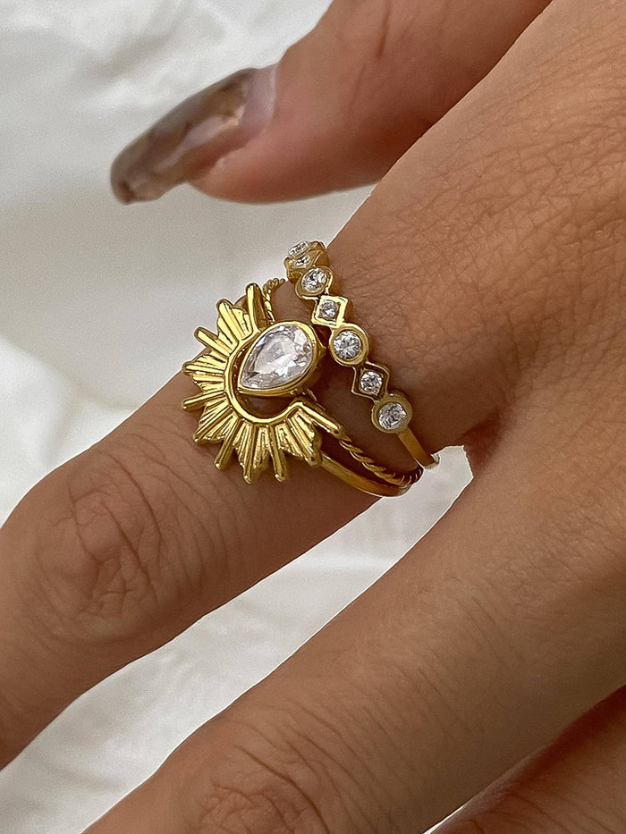 Françoise 18K Gold Non-Tarnish Sun Stone CZ Layered Ring