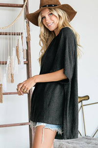 Hi-Low Hem Poncho Style Tunic Top - Black for Women