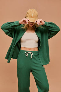 Waffle Button Down Oversized Shirt Jacket