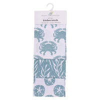 BLUE WAVES Cotton Kitchen Towels, Set of 3