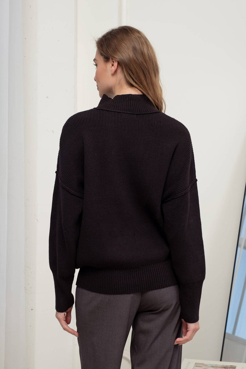 Black Mock Neck Exposed Seam Sweater | SeaJay’s Boutique