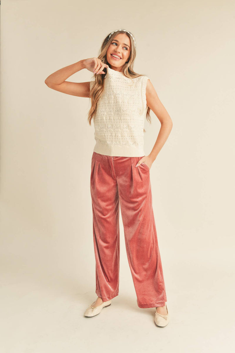 Wide Leg Velvet Trousers - Rose Mauve