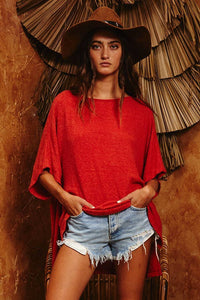 Hi-Low Hem Poncho Style Tunic Top - Black for Women