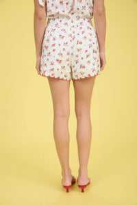 Floral Contrast Scallop Trim Mini Shorts for Summer Style
