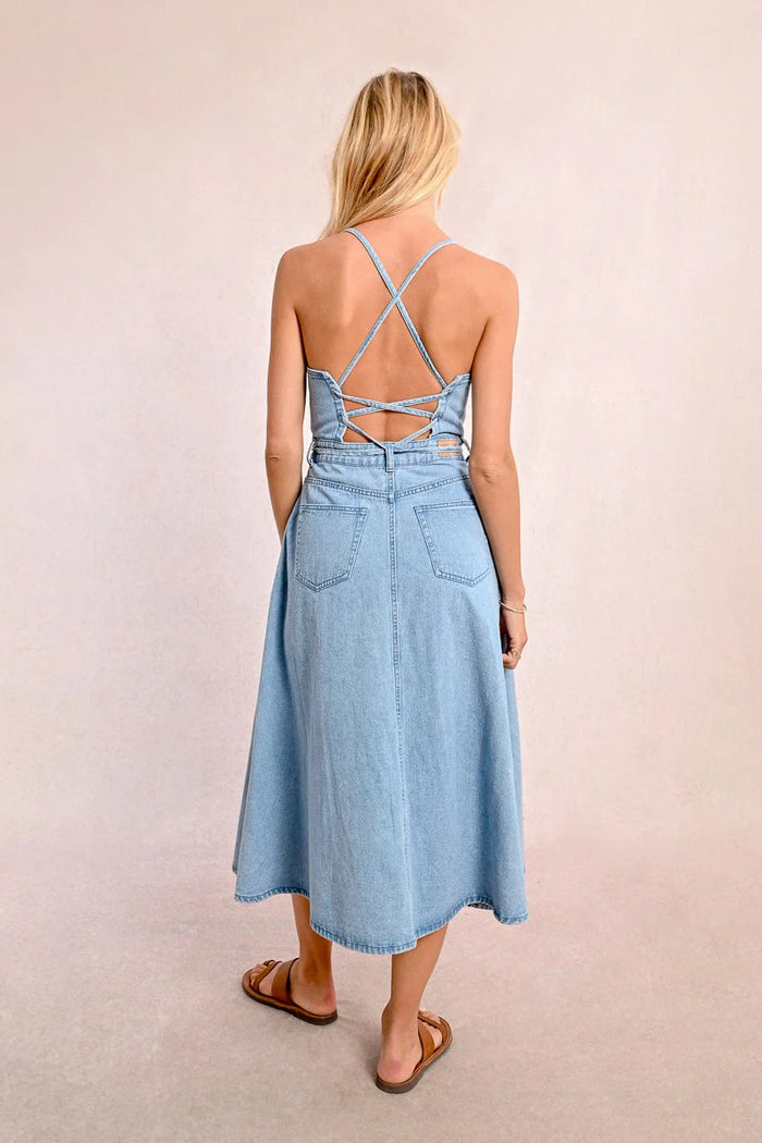 Denim Maxi Dress – Effortless Button-Up Long Dress with Pockets & Waist Tie