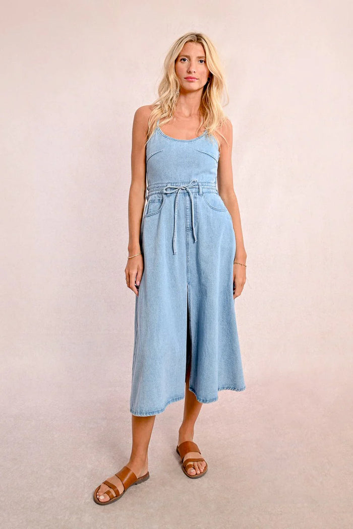 Denim Maxi Dress – Effortless Button-Up Long Dress with Pockets & Waist Tie