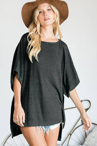 Hi-Low Hem Poncho Style Tunic Top - Black for Women
