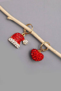 Rhinestone Holiday Mini Hoop Earrings — Santa Hat or Heart | SeaJay’s Boutique