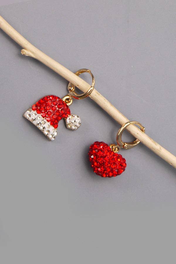 Rhinestone Holiday Mini Hoop Earrings — Santa Hat or Heart | SeaJay’s Boutique