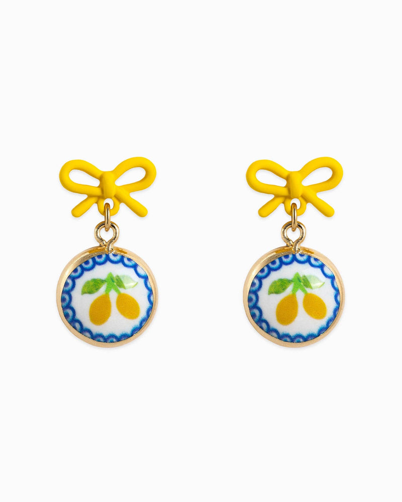 Ceramic Lemon Pop Bow Drop Earrings