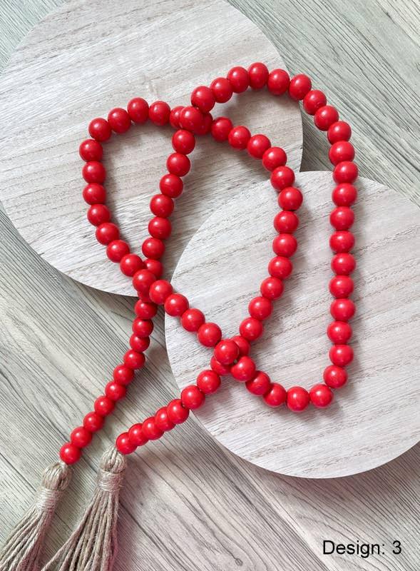 Eco-friendly Red Wood Bead Garland with Tassels