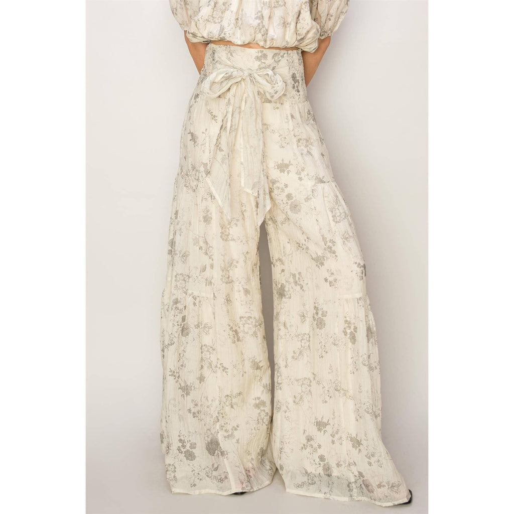 FLORAL PRINT TIERED PALAZZO PANTS