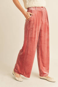 Wide Leg Velvet Trousers - Rose Mauve