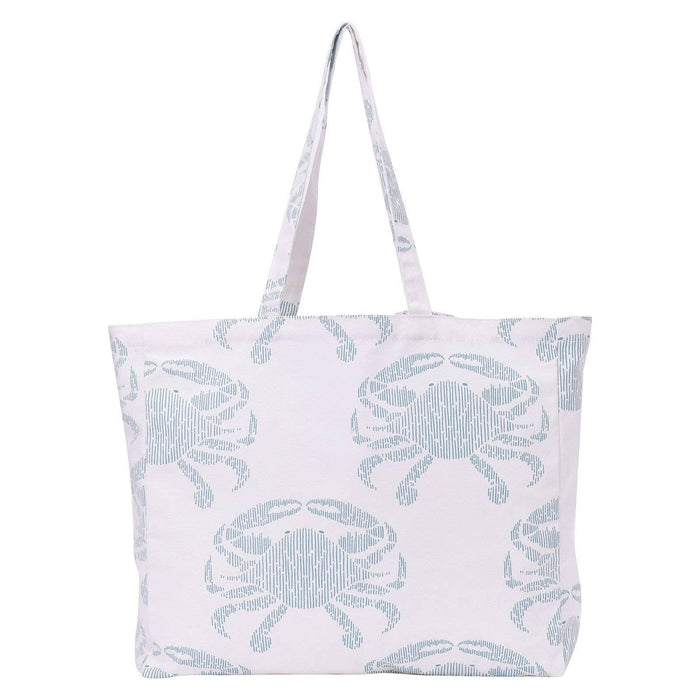 crab print canvas tote bag with white background