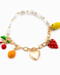 Fruit Charm Locket Half Chain Bracelet with Glossy Enamel Fruit Charms