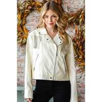 Rhinestone Fringe Faux Leather Moto Jacket for Women