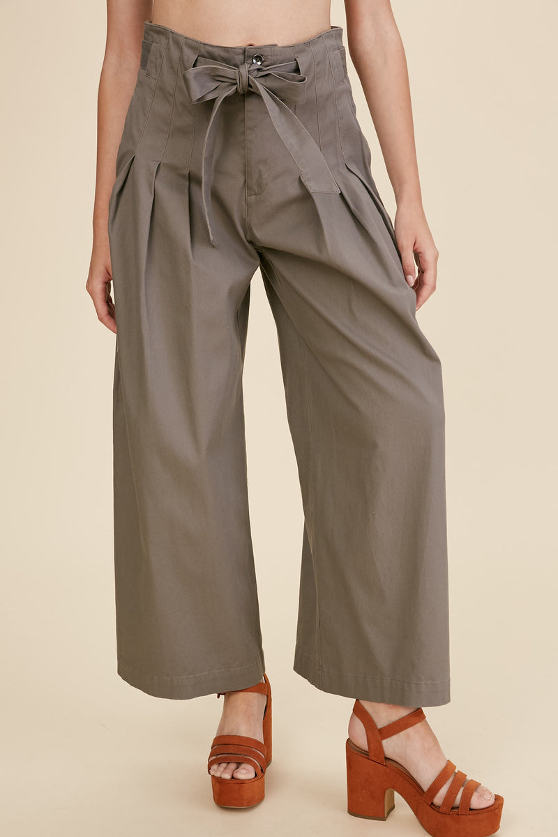Textured Paper Bag Waist Wide Leg Pants for Stylish Comfort